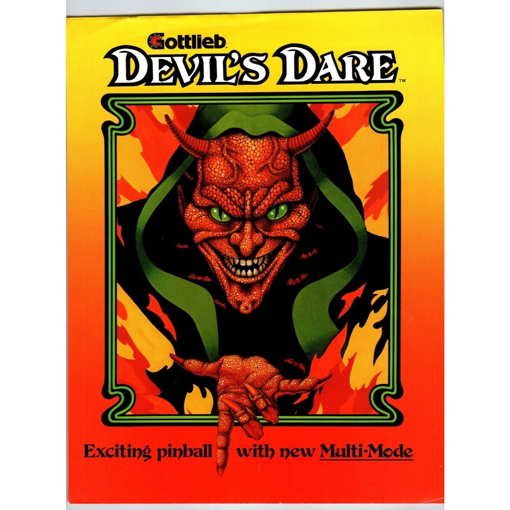 Devils Dare Pinball Machine FLYER Original 1982 Vintage Horror Demon Green Eyes